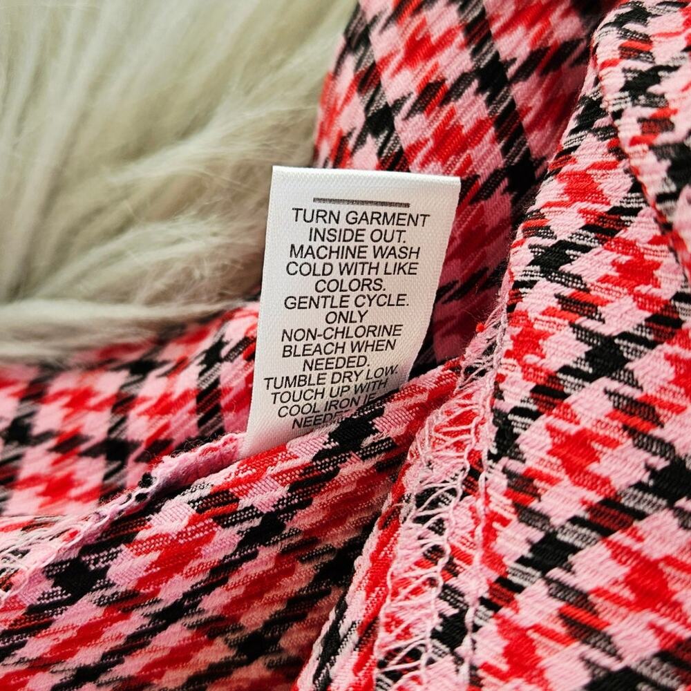 New Cato Plus Size 28W Hi-Rise Slim Pants Pink Red Houndstooth Plaid Valentine - Picture 13 of 16